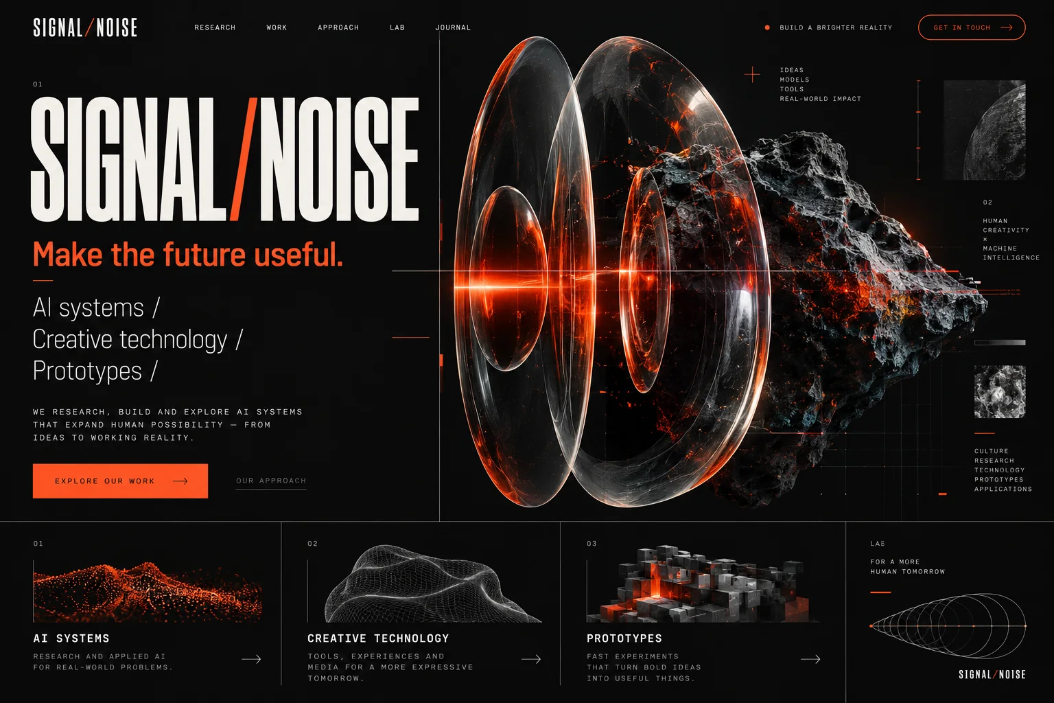 Abstract AI and creative technology forms, illustrating the work of developing original content ideas.