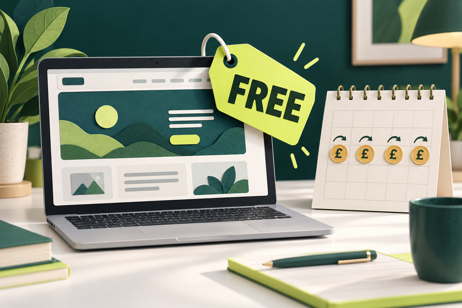 A free website price tag beside recurring monthly payments