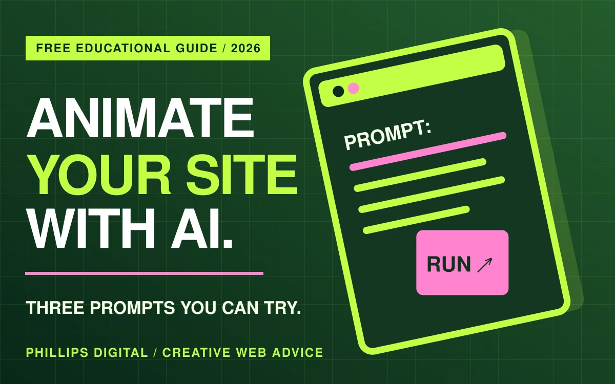Phillips Digital 100 Motion Prompts illustration using neon green and pink animated website design graphics